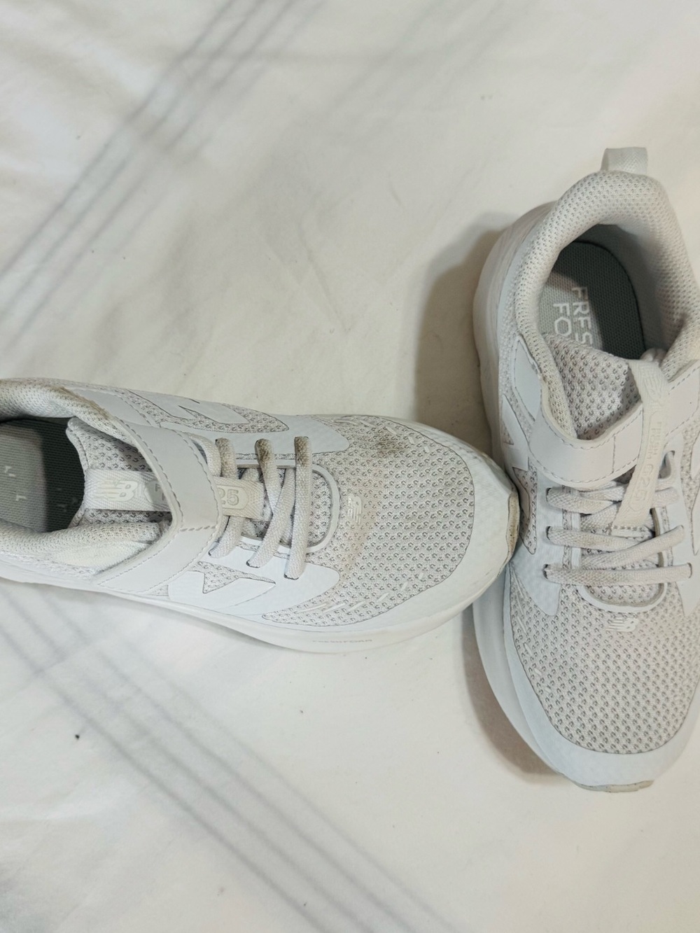 New Balance Kids White and Light Gray Sneakers